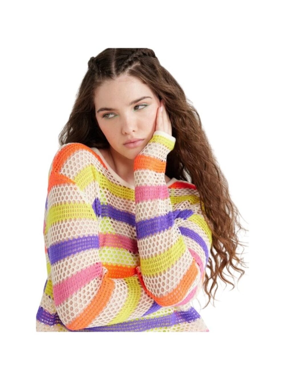 No Boundaries Women's Large Neon Crochet Stripe Festival Beach Swim Cover Up Set - Picture 8 of 10
